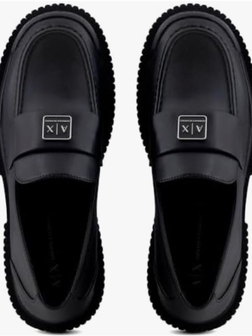 Armani Exchange Black Leather Penny Loafers with AX Plaque